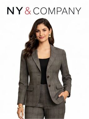 NY&Co Blazer Suit Jacket/Gray/Copper Plaid Size 8